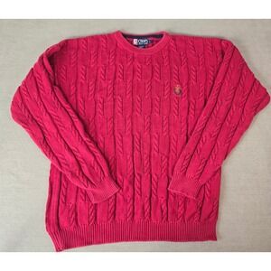 Chaps Ralph Lauren Red Cable Knit Cotton Sweater with Crown Logo Large‎ READ Vtg